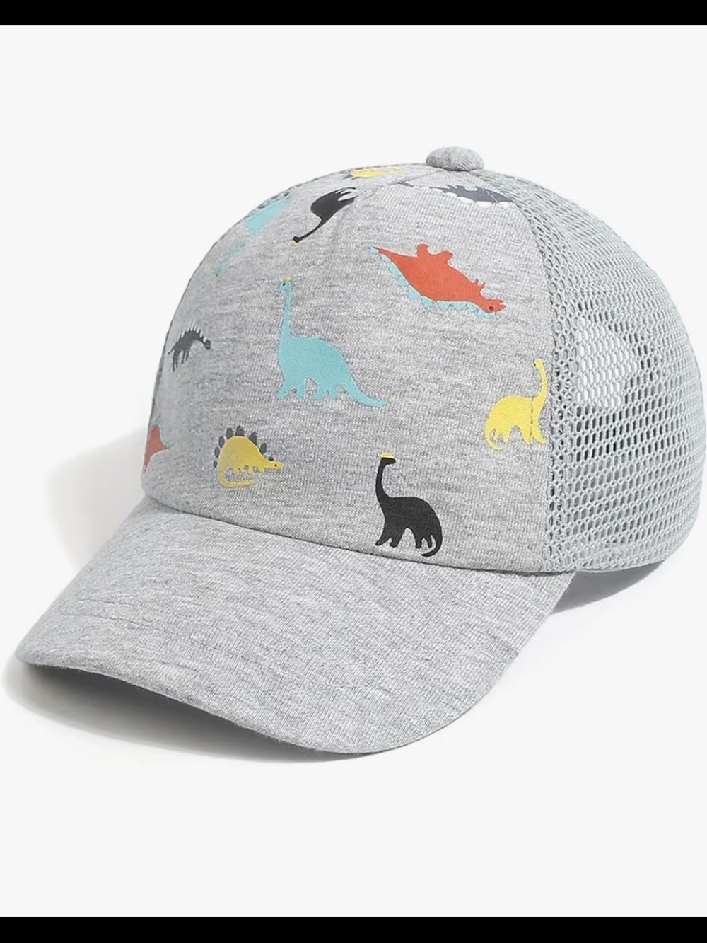 Grey Kid's Trucker Hat with Colorful Dinosaur Prints 1-2 T